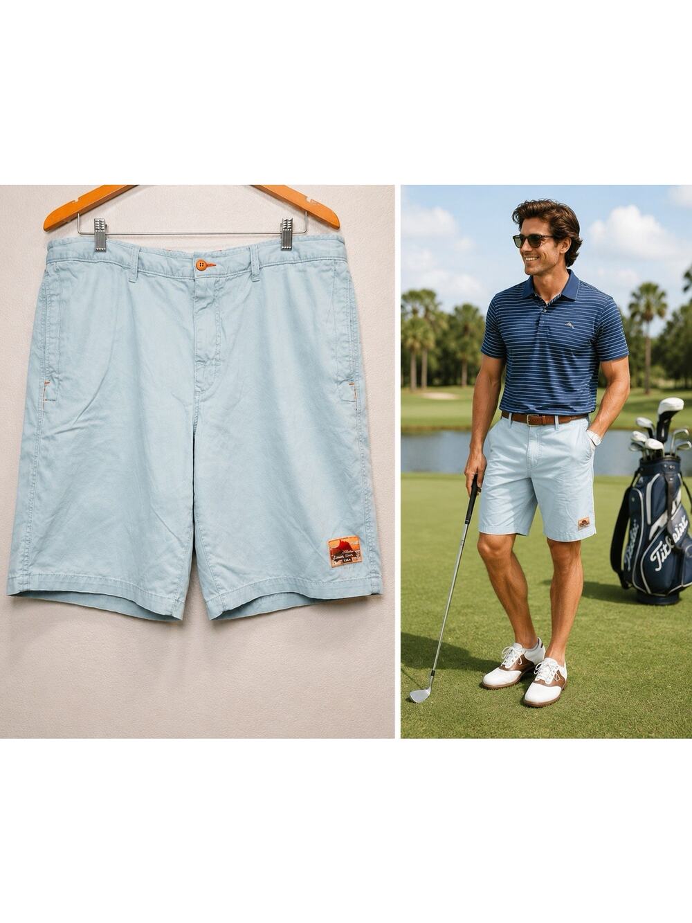 Tommy Bahama Men's Cargo Shorts Size 40 Blue Relaxed Fit‎ Flat Front